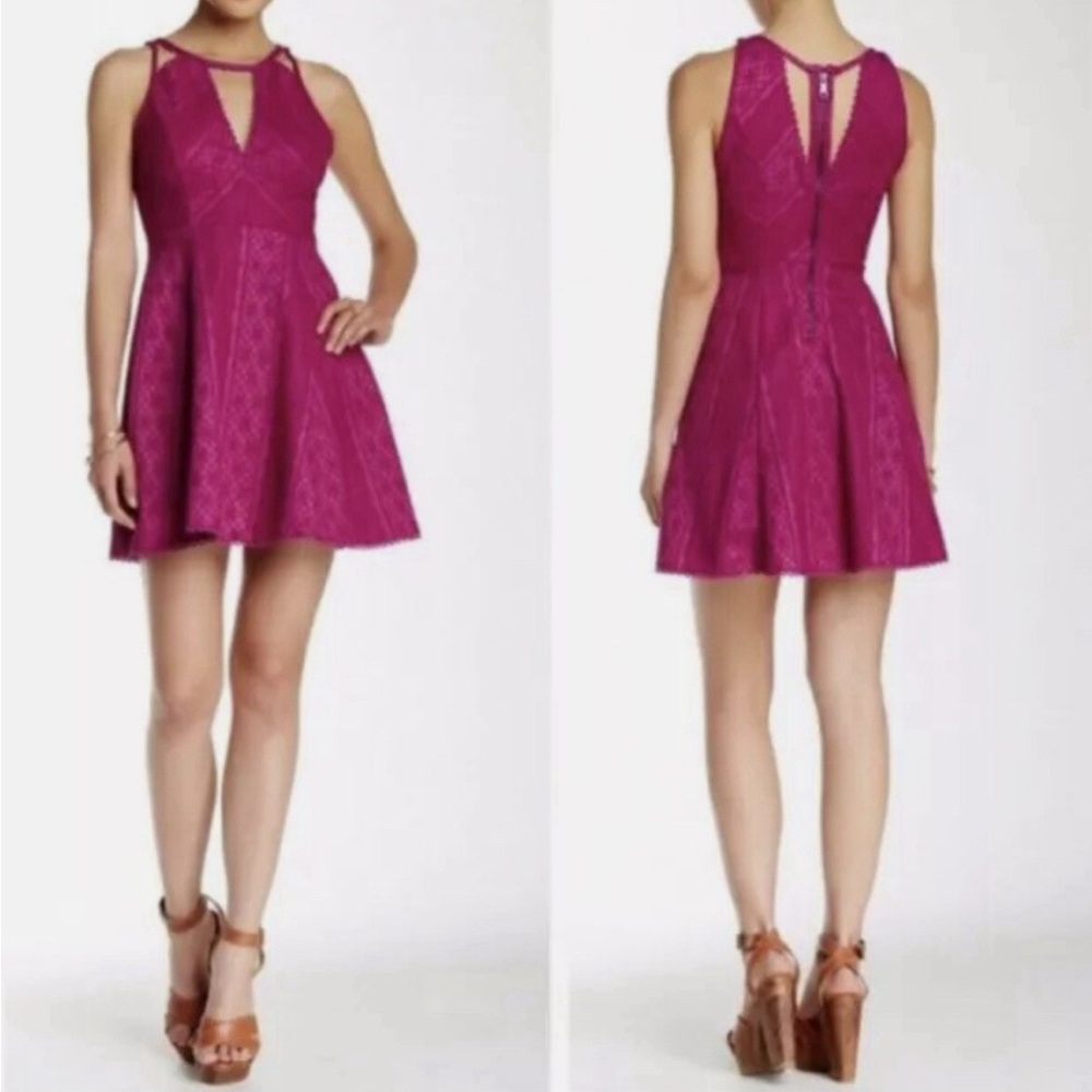 Free People Fuchsia Lace A line Mini Dress Size 8